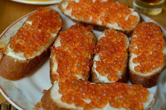 Photo of a red caviar sandwich